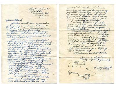 Letter from Weldon Burlison to Elsie Edwards, from Barking Sands, Hawaii, August 5, 1941. From the Weldon C. Burlison Collection, Military Collection, State Archives of North Carolina. Used with permission.