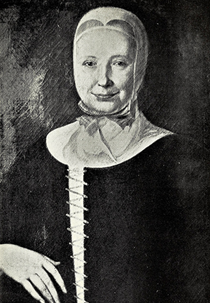 Haidt, John Valentine. "Mrs. John Michael Graff. From a portrait in the Archives of Bethlehem, Pa. ; probably painted by John Valentine Haidt. The brown bodice is laced with light blue cord, matching the light blue cap ribbons, the color denoting that she was a Married Sister." Painting. Records of the Moravians in North Carolina. Volume II: 1752-1775. Raleigh, Edwards & Broughton Print. Co. 1925. 690.