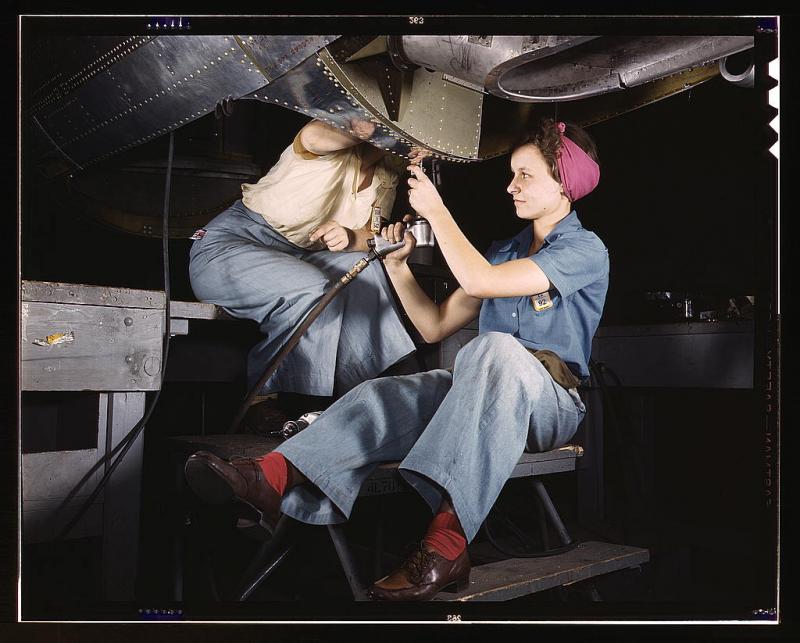 Women at work on a bomber, 1942 Women at work on a bomber, 1942
