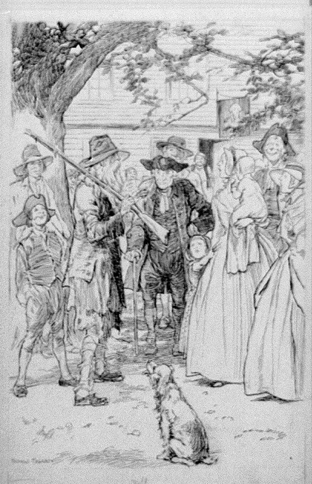 Rip Van Winkle surrounded by villagers Rip Van Winkle surrounded by villagers