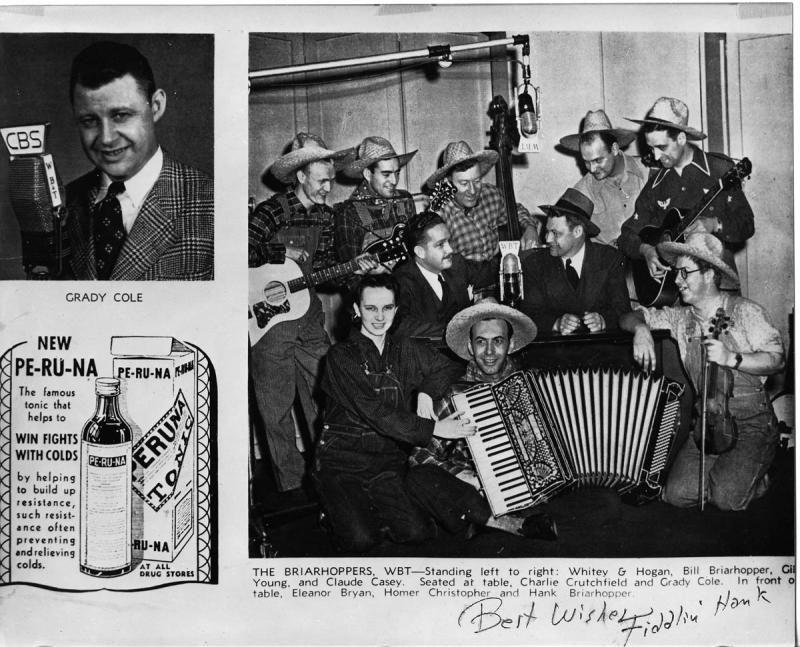 Briarhoppers A magazine advertisement for the Briarhoppers. Ten men perform with various instruments in a recording studio.