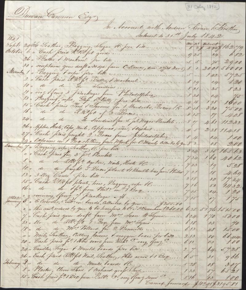 Duncan Cameron account book Duncan Cameron account book