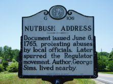 Nutbush Address, North Carolina Highway Historical Marker This is an image of the NC Highway Historical Marker for the Nutbush Address, located at NC 39 at Townsville in the County of Vance.