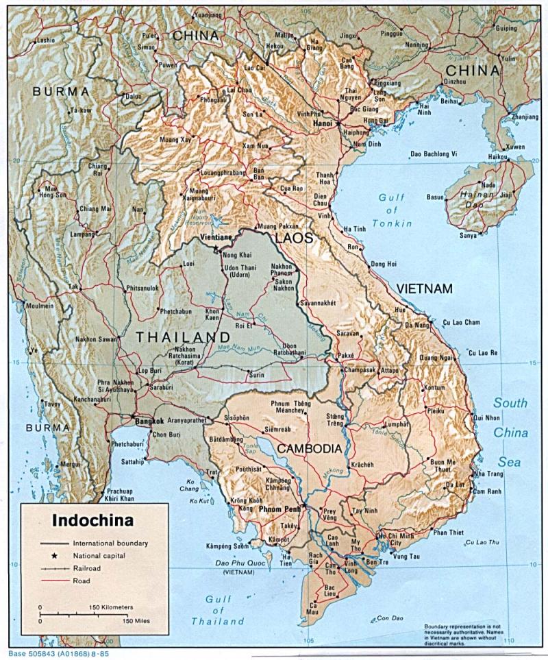 Map of Indochina A map of Mainland Southeast Asia. The map depicts the countries of Laos, Vietnam, Thailand, Cambodia, Myanmar (then Burma), and China.