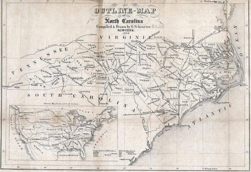Map of North Carolina railroads, 1854 Map of North Carolina railroads, 1854