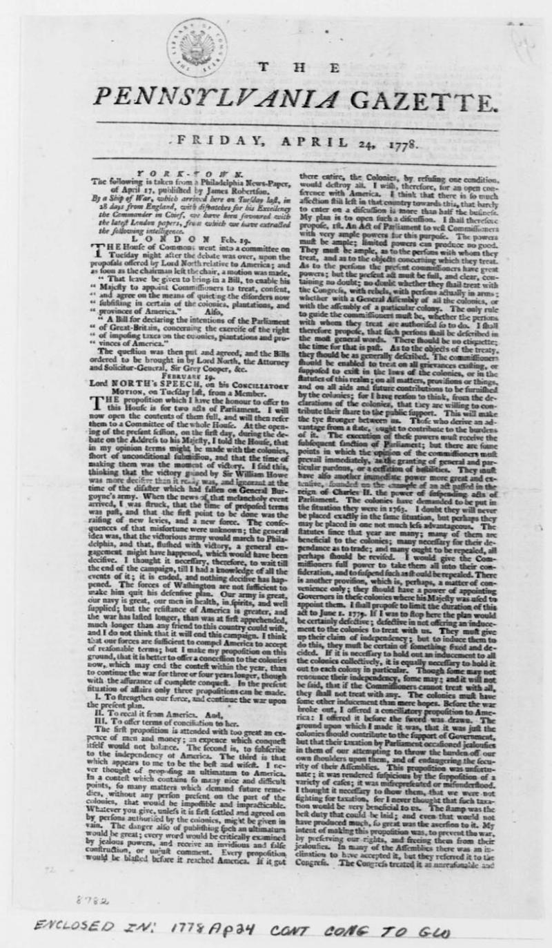 Pennsylvania Gazette, April 24, 1778 Pennsylvania Gazette, April 24, 1778