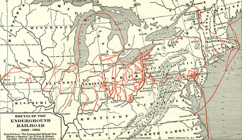 Underground Railroad routes Map of the suspected underground railroad routes to the north and Canada.