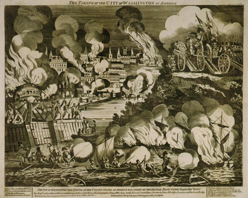 The Taking of the City of Washington in America The Taking of the City of Washington in America. Sepia print.