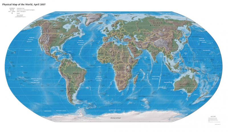 Physical map of the world, 2007 Physical map of the world, 2007