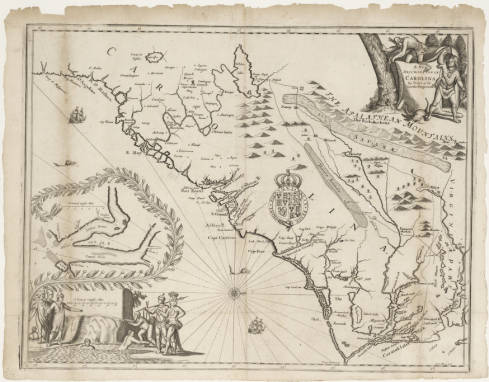 (click for more info and to view larger) Ogilby Map shows Cape Fear by name. Image courtesy of North Carolina Maps, Collection, UNC Libraries. 