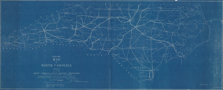 Highway map of North Carolina prepared by the North Carolina State Highway Commission for the five year federal aid program, 1916. 