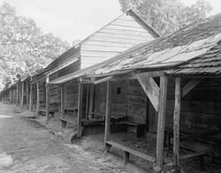 Taken in 1938, this photograph shows buildings at the Old Camp Meeting in Lincoln County. Old camp meeting, Denver, NC