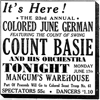 An ad for the African American June German dance of 1940. Image from the Rocky Mount Telegram.