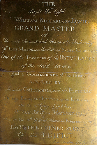 "Plaque or cornerplate from Old East, 1793." Photograph. North Carolina Collection, Wilson Library Special Collections, University of North Carolina at Chapel Hill.
