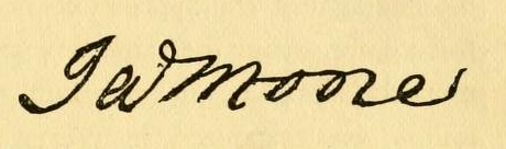 Signature of James Moore, published in Charles Lukens Davis' <i>History of the North Carolina Troops of the Continetal Army</i>, published 1896.  Presented on Archive.org.
