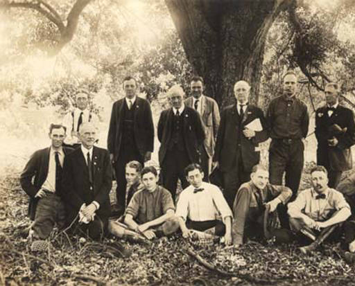 Members of the Alabama Anthropological Society at Fort Mitchell, 1918. Battle is among members in the front row. 