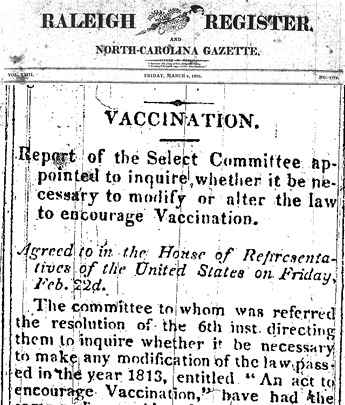 Raleigh Register, 1822. Image courtesy of UNC-CH libraries. Raleigh Register, 1822. Image courtesy of UNC-CH libraries.